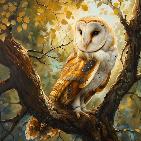 barnowl in a tree painting by elena vittori
