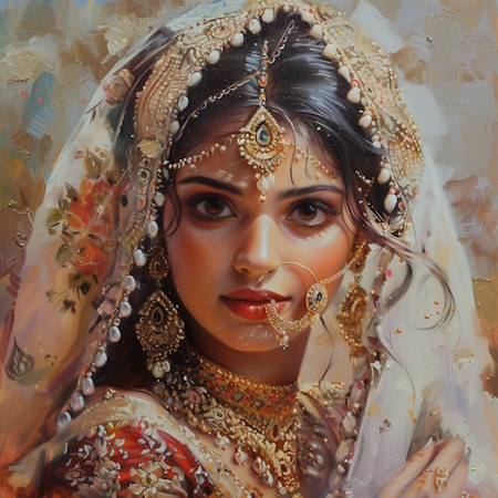 beautiful indian girl during wedding painting by stefano moretti