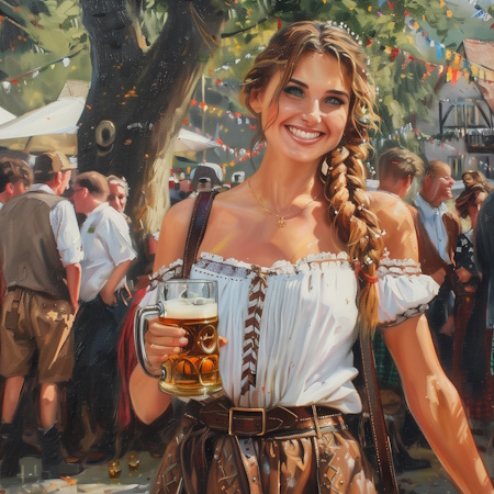 german woman in dirndl at oktoberfest painting by stefano moretti