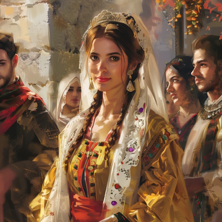 greek woman during a greek orthodox wedding painting by stefano moretti