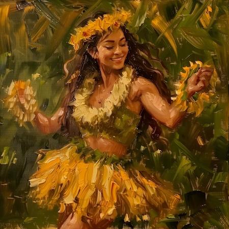 hawaiian woman hula dancer during a luau painting by stefanomoretti