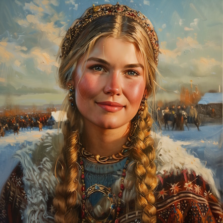 icelandic woman during a festival painting by stefano moretti