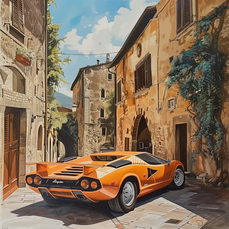 lamborghini countach in tuscany painting by luciano vittori
