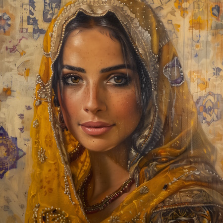 moroccan woman in kaftan during wedding painting by stefano moretti