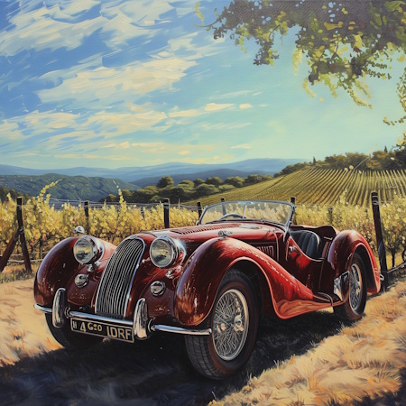painting of an english sportscar mille miglia classic morgan by luciano vittori