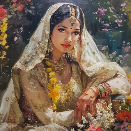pakistani woman bridal attire during mehndi ceremony painting by stefano moretti
