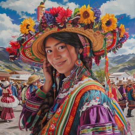 peruvian woman during an andean festival painting by stefano moretti