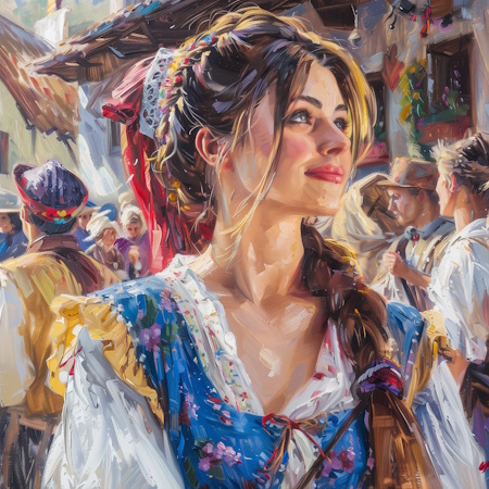 polish woman traditional costume folk festival painting by stefano moretti