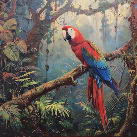 red ara parrot painting by elena vittori