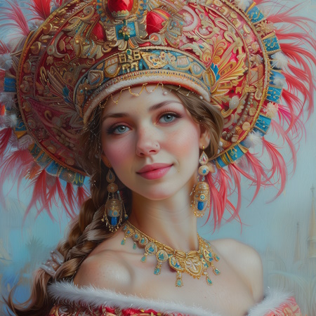 russian woman in kokoshnik headdress during maslenitsa painting by stefano moretti