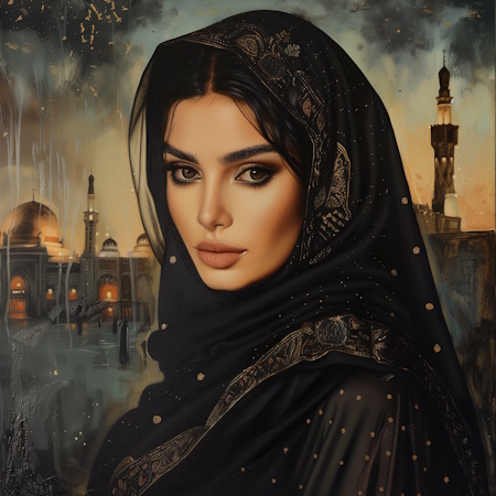 saudi arabian woman in black abaya during an eid celebration painting by stefano moretti