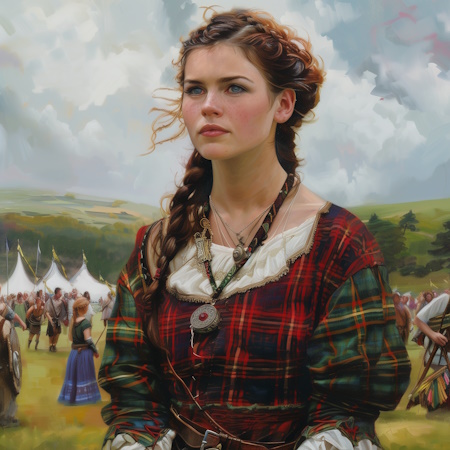 scottish woman traditional highland dress during highland games painting by stefano moretti