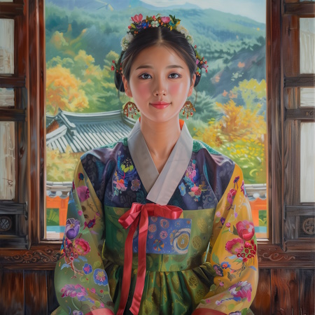 south korean woman in hanbok during chuseok painting by stefano moretti