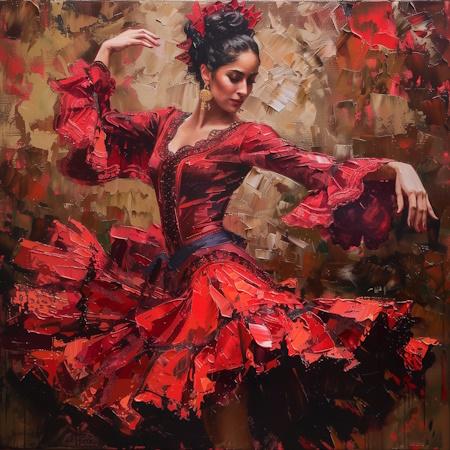 spanish woman traditional dress flamenco performance painting by stefano moretti