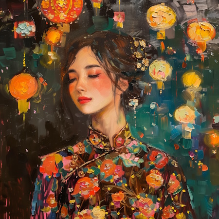 vietnamese woman in ao dai during tet festival painting by stefano moretti