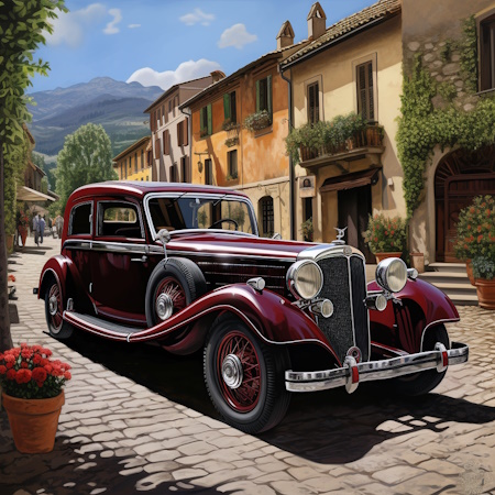 Randomly parked during mille miglia painting by luciano vittori