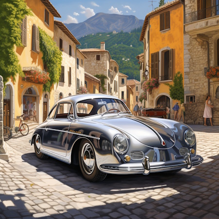 painting of a german sportscar mille miglia classic porsche by luciano vittori